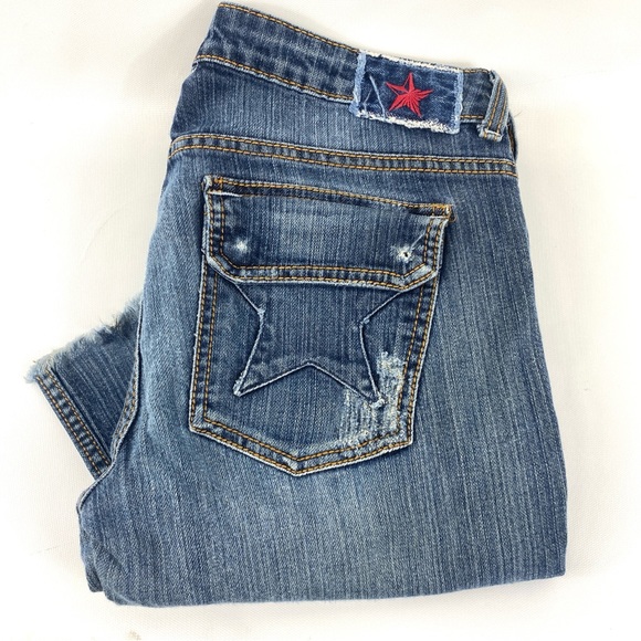 People’s Liberation flap star pocket  jeans  flare sz 32 - Picture 4 of 12